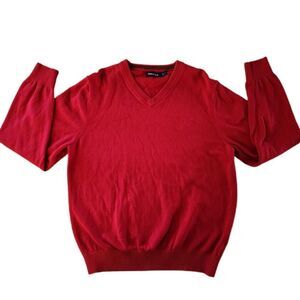 Nautica Men's  V Neck Pull Over Sweater Red 100% Cotton Soft Size Large 0734